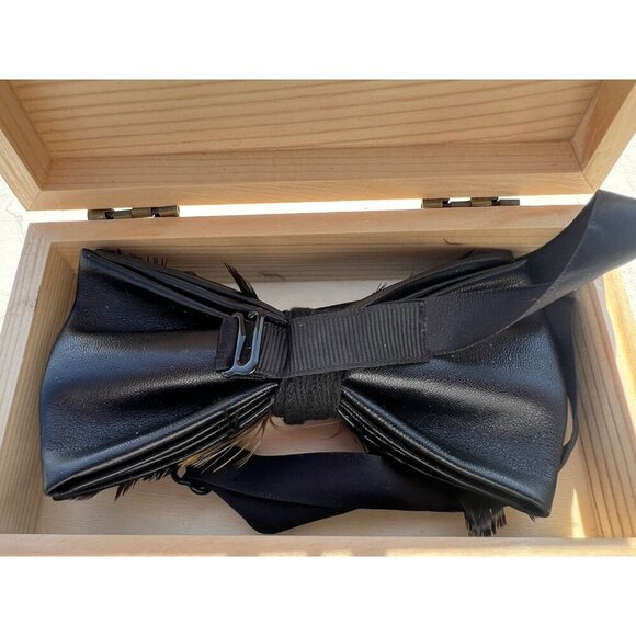 Luxury Bowtie collection green gold faux feather leather bowtie 19 in adjustable - Picture 7 of 11